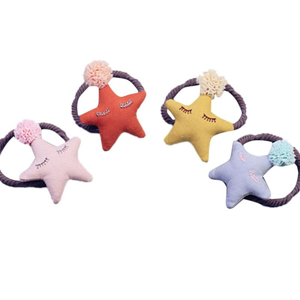 4pcs Hair Ties Lace Ball Decorative Star Shaped Hair Accessories Ring Ponytil Holder Rope for Kids Children Baby Girls