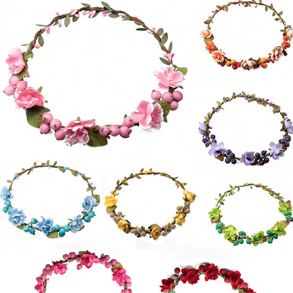 bohemian flower headband garland crown festival wedding bride bridesmaid hair wreath BOHO floral headdress headpiece flower berry leaf crown