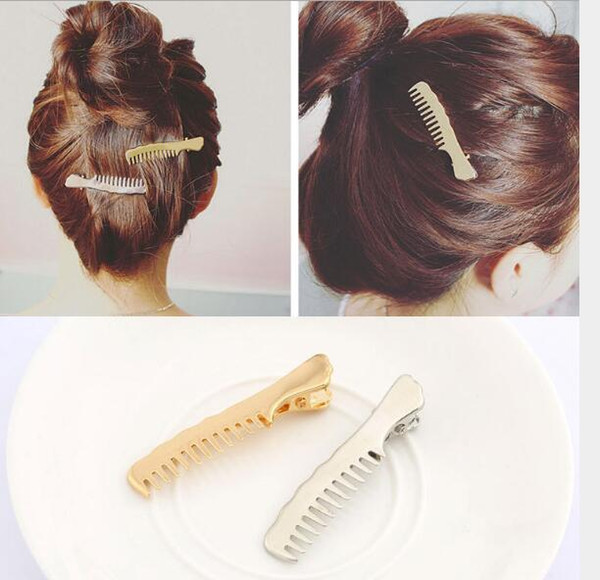 Women Fashion Personality Comb Shape Alloy Plating Hair Clip Gold Silver Comb