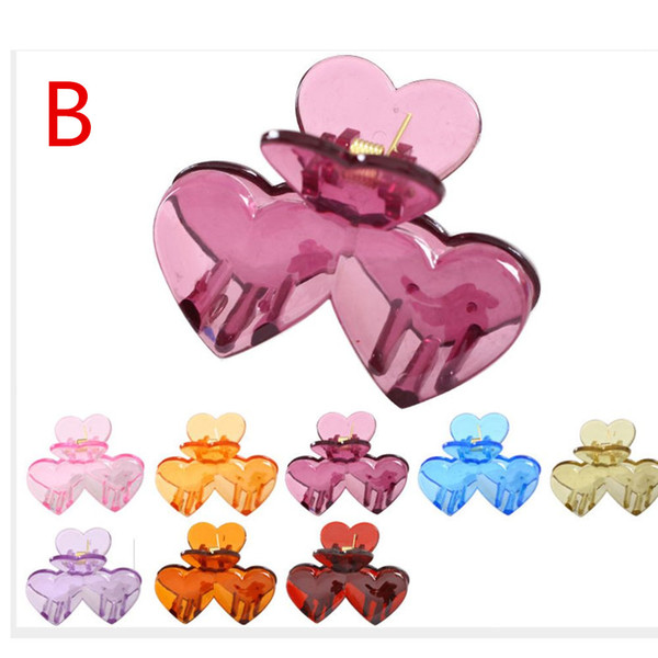 1 PC Plastic Fashion Double Heart Claw Clamp Clips Headwear Women Hair Accessories For Shower Hairpins Hairpins Beauty Styling