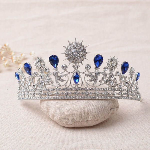 Luxury Elegant Blue Rhinestone Bridal Tiara Crystal Wedding Quinceanera Tiaras And Crowns Pageant Tiara Hair Jewelry Accessories D19011102