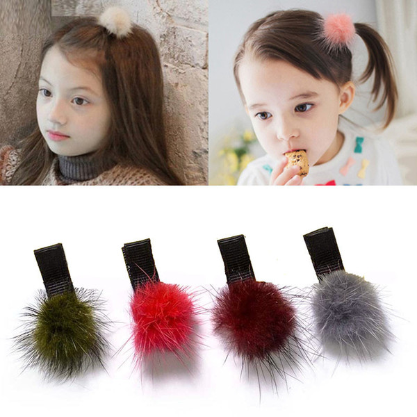 New Hot 1 PCS Lovely Soft Fur Pompom Mini Hair Ball Baby Hairpins Kids Hair Clips Princess Barrette Girls Clip Accessories