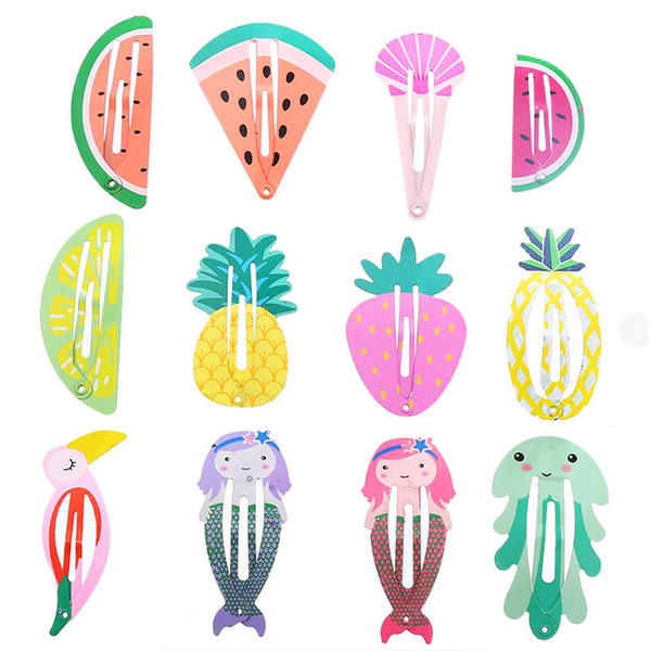 24pcs Girls Hair Clips for Baby Children Hair Styling Accessories Fruit Animal Snap Clip Pins Hairpins Cute Color Metal Barrette