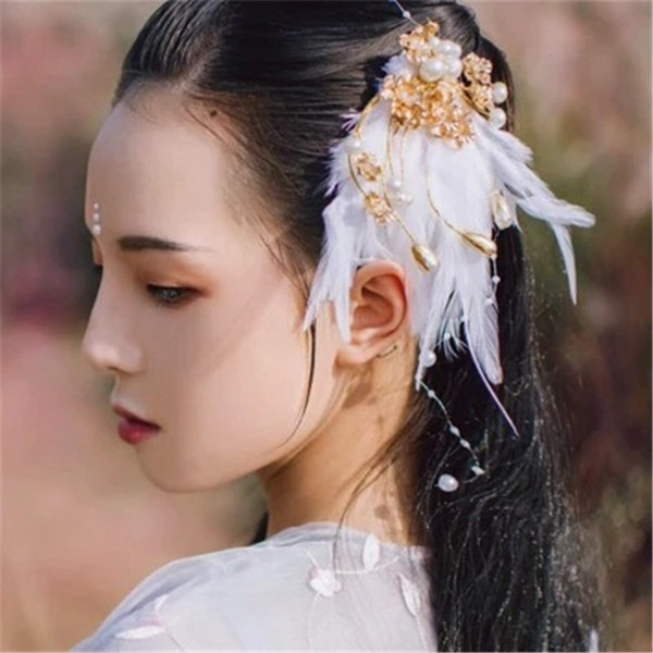 Chinese Style Fairy Hairpin Hanfu Accessories Costume Tiara Feather Hairpin Photography Photo Headdress Adult And Children Jewelry Wholesale