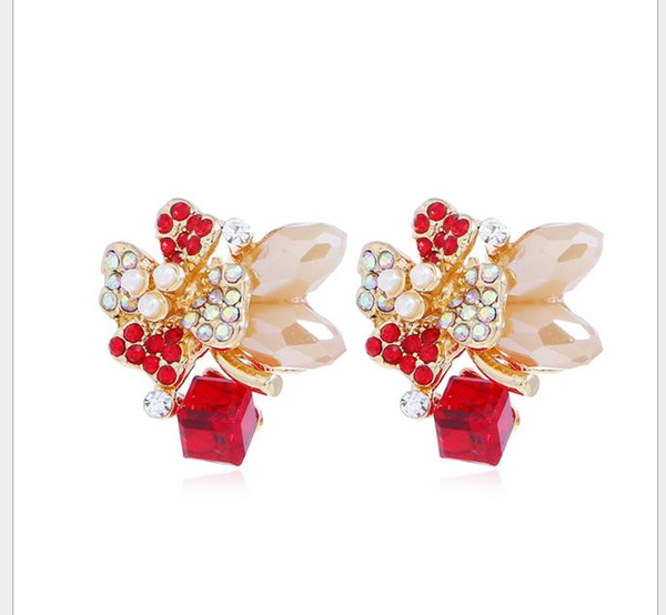 Flower Crystal Ear Nails Female Temperament Simple Sweet Rose Ear Ornaments Japanese and Korean Accessories