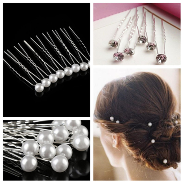 New girl's white pearl water drill hair clip U - shaped hair fork wedding decoration, bride decoration, hairs tools T2C5041