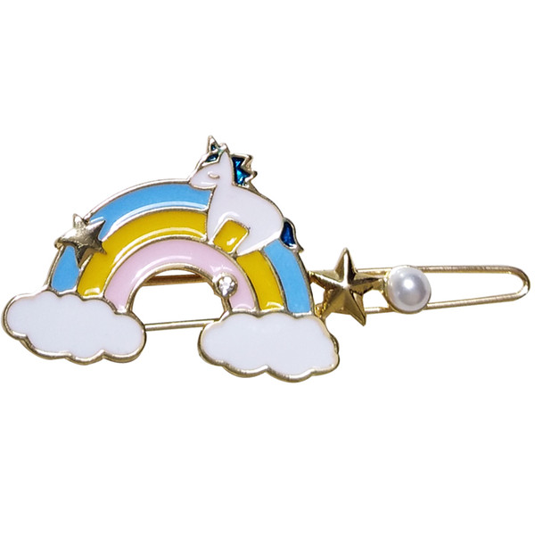 free shipping 10 pcs / lot fashion jewelry accessories metal enamel unicorn rainbow hair clip barrettes