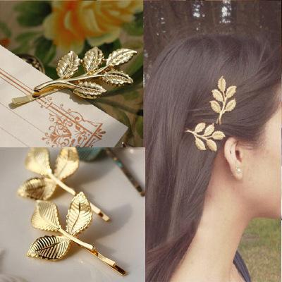 1PCS Lovely European Fashion Vintage hairpin Woman's golden Alloy Flower Leaf Hair Clip elegant hair accessories for girl party wedding