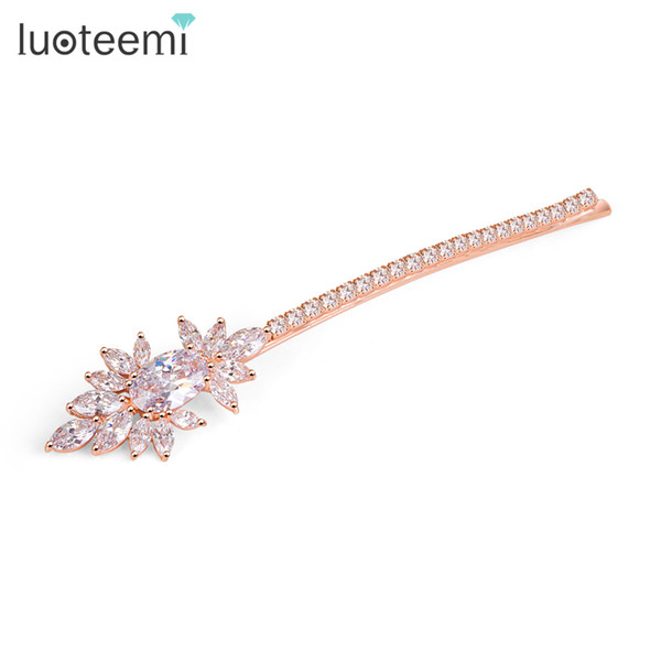 Female Hairclip Zircon Hair Accessories Luxury Bridal Wedding Hair Jewelry Rose Gold-Color New Arrival High Quality LUOTEEMI