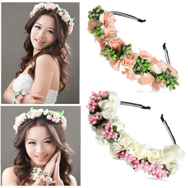 Beautiful Wedding Party Prom Flower Garland Bride Headband Hairband Hair Accessories Festival Decor