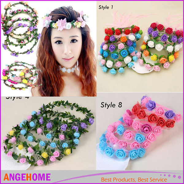 2016 Girl Flower Headbands Festival Wedding Garland Headwear Children's Hair Accessories women lady Headdress Kids Lace Floral Head Bands