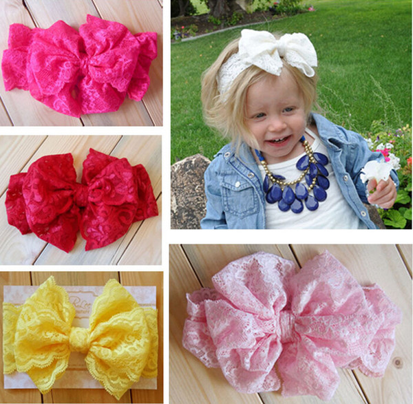 Newly Design New Fashion Girls Lace Big Bow Hair Band Baby Children Head Wrap Headwear Band Accessories HJIA019