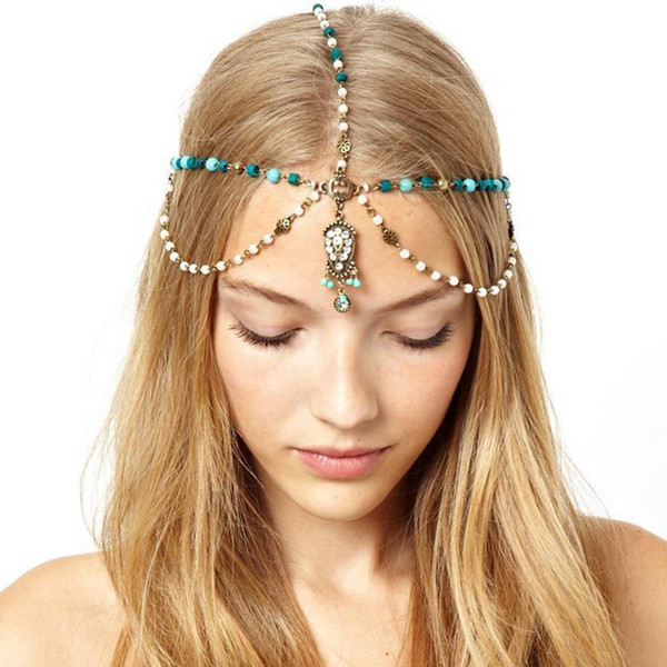 Imitation Pearl Headband Crystal Head Chain Beaded Hair Jewelry Indian Boho Trendy Bride Wedding Hair Accessories Women