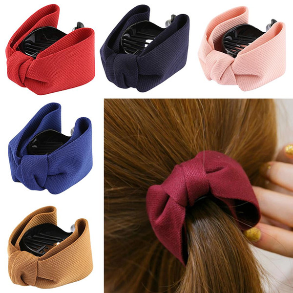 Ponytail girl hair accessories hairpin bow clips elegant female solid color sweet style bow hairpin solid cloth strip tail clip