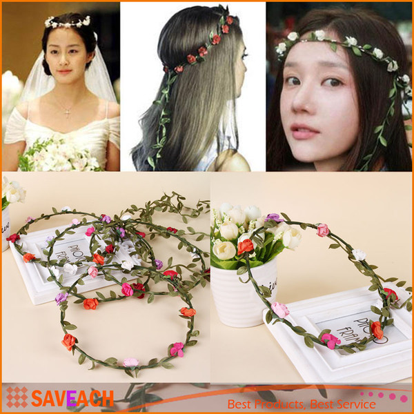 Decorative Flowers Wreaths Bride Bohemian Flower Headband Wedding Floral Garland Hair Band Headwear for girl women Hair Accessories