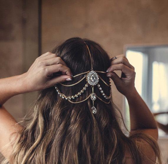 Head Chain Diamante head band hair jewelry wedding bridal head Jewelry birthday boho
