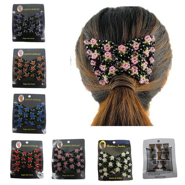 Fashion Magic Hair Comb for Ladies Acrylic Beads Elasticity Double Bead string Clamp Stretchy hair style tool accessories Valentine's Day