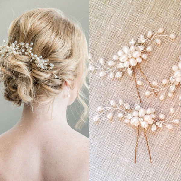 New Bride Trendy Vintage pearl crystal leaf Hair Pin Clip Hairpin Pretty leaves Womens Girls Metal Jewelry for wedding Accessories