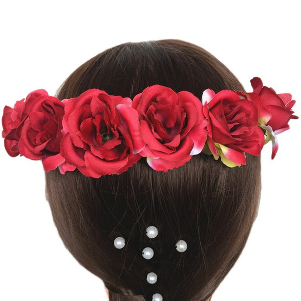 Flowers Hairband For Women Fashion Boho Style Hair band for Girl Women Rose Flower Crown Wedding Festival Rosette wreath MX0757