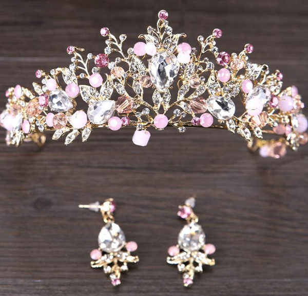 New crown headband bridal hair accessories birthday crown jewelry matching gift earrings
