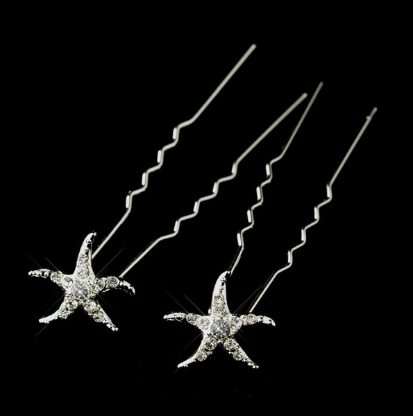 Silver Clear Rhinestone Crystal Diamante Starfish Hairpins