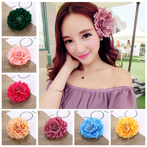 Factory supply straw hat accessories flower beach skirt seaside holiday flower hair ornaments big peony hair clip Fashion Hair Jewelry