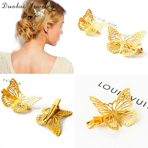 women Fashion Hair Accessories Headwear Hair Grips Metal Gold Butterfly Hair Clip Hairpins Barrette Jewelry For Women Girls
