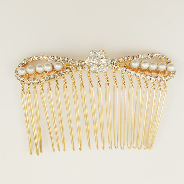 2017 hot sale High quality Simulated pearl Imitation diamond Bow style alloy women comb-SC0011