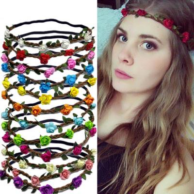 Wholesale - Bride Bohemian Flower Headband Festival Wedding Floral Garland Hair Band Headwear Hair Accessories for Women KKA6150