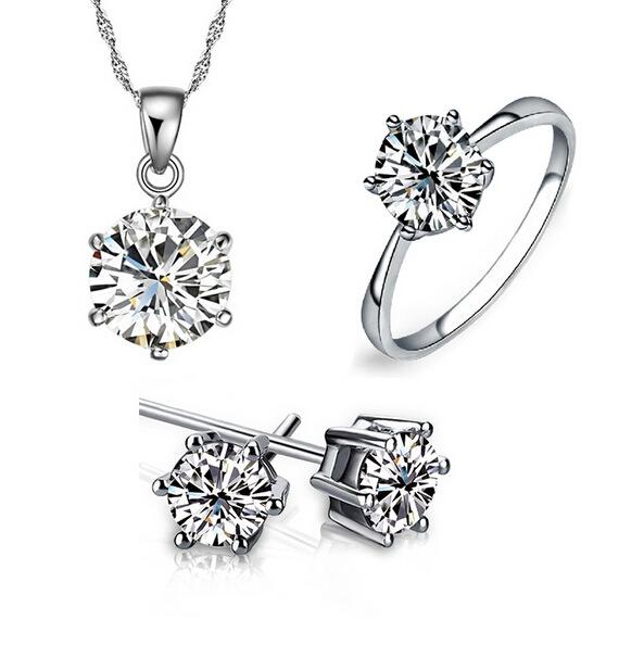 Bridesmaid Jewelry Set for Wedding Gold Like 925 sterling silver chains Necklace pendant Earring For Women Gemstone Rings Party Jewelry Sets