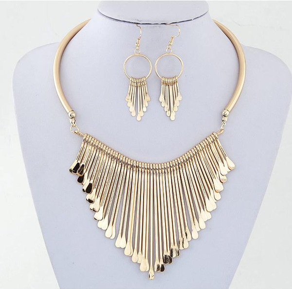 2015 Fashion Europen Bijoux Jewelry Set Trendy Chunky Tassel Necklaces & Pendants Jewelry Sets Women Earing and Necklace Sets