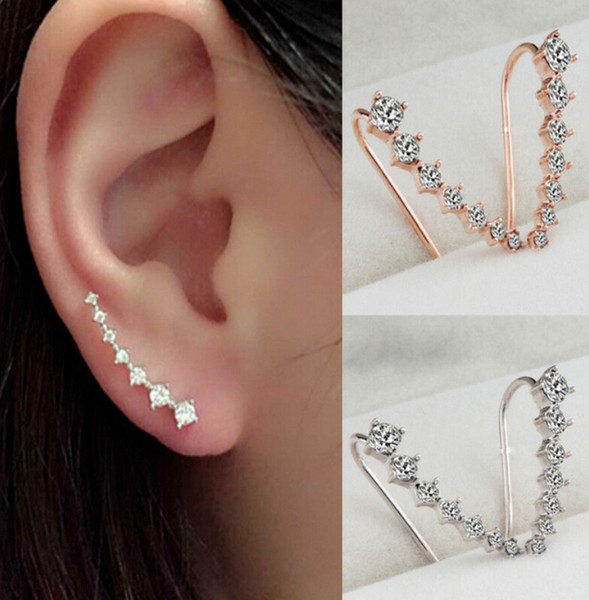 2017 Fashion 7 diamonds Ear Hook Stud Earrings Jewelry Trendy Wholesale Women Wedding Party Gift Free Shipping