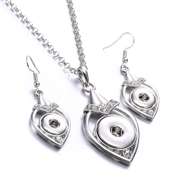 Noosa Silver plated crystal water drop ginger snap button jewelry set 12mm snap button earrings &18mm snap button necklace jewelry sets