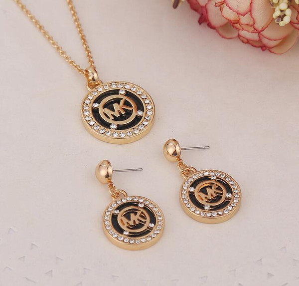 Brand m Letters Necklace Pendant Sweater Chain Earrings set Women Girl Wedding Fashion Jewelry Accessory Xmas Birthday Gift