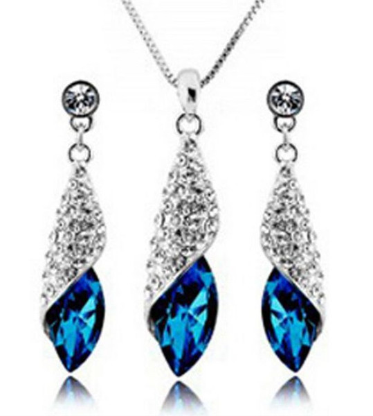 Women's Austria Diamond Crystal Necklace & Earrings Set Classic Swarovski Elements 7 colors optional Wedding Dinner Party Jewelry