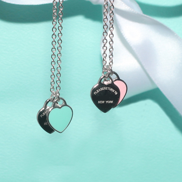 Fashion Jewelry Luxury Brand design style Double hearts drip lettering Necklace Short Chain For Women Accessories