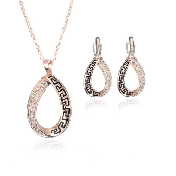The latest explosion models trend of jewelry commemorative gift rose gold plated necklace earring sets for Women Jewelry