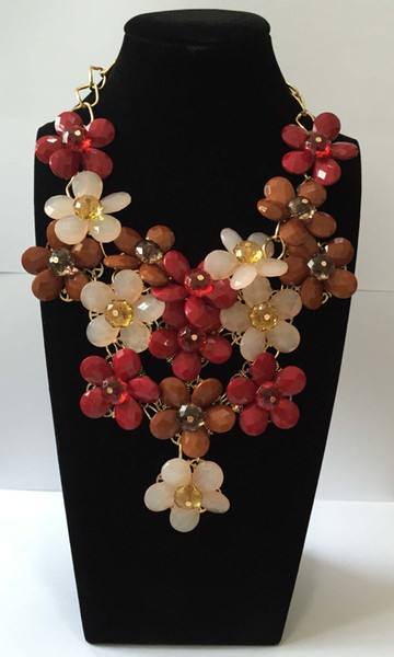New large flower acrylic faceted beads statement necklace and earring set bohemian multi colours milky finish 3 pcs a lot free shipping