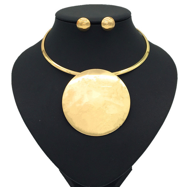 XD084 Nigerian Bride Necklace Set with Alloy Round Pendant Necklace Earring Sets Wedding Jewelry Set For Women Wholesale