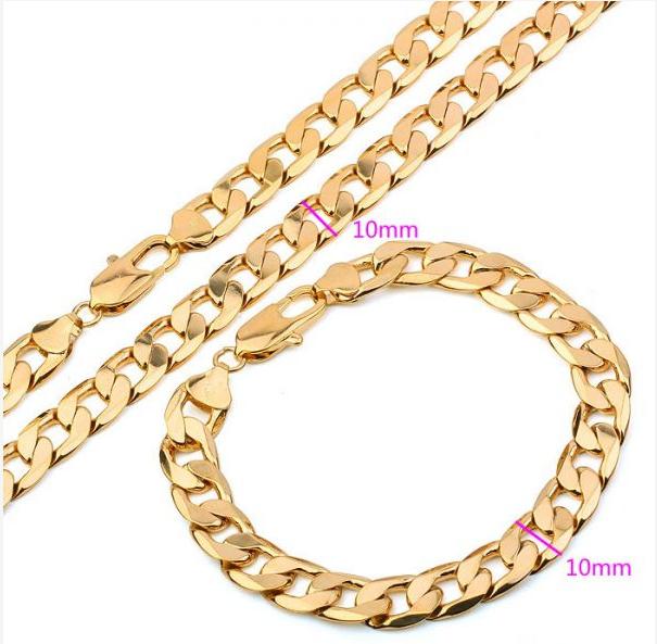 (115S)18k Gold Filled Men Set Necklace and Bracelet with Environmental Copper