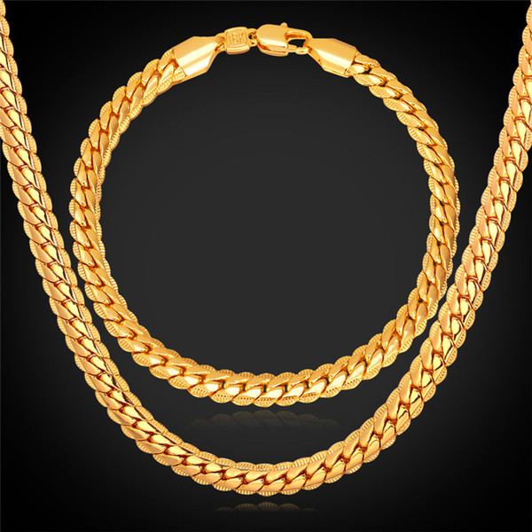 Necklace Bracelet Set With 18K Stamp Men Jewelry Platinum/Rose Gold/18K Real Gold Plated Chain Necklace Set African Jewelry Sets