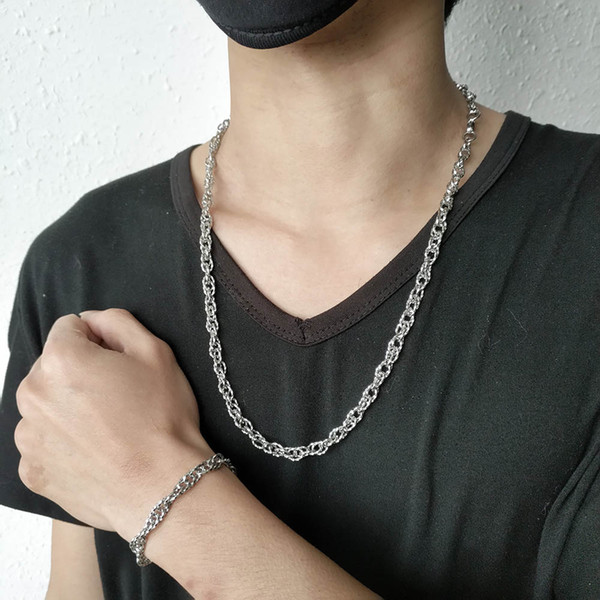 TL Men Bracelet and Necklace Silver Plated Designer Thin Chains Hip Hop Jewelry Stainless Steel hard to fade 2 pieces 5% off