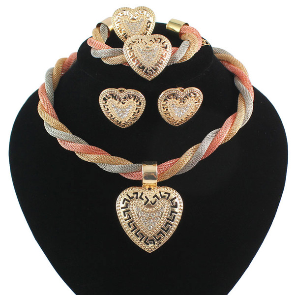 2017 Jewelry Sets Wedding Crystal Bridal African Gold-color Necklace Earrings Bracelet Ring Dubai Women Sets Jewelry