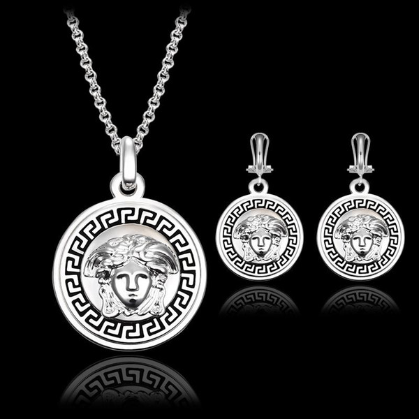 african jewelry 2016 Brand New Fashion Vintage Luxury Silver Plated Women Head Portrait Earrings & Necklace Party Jewelry Sets JS111