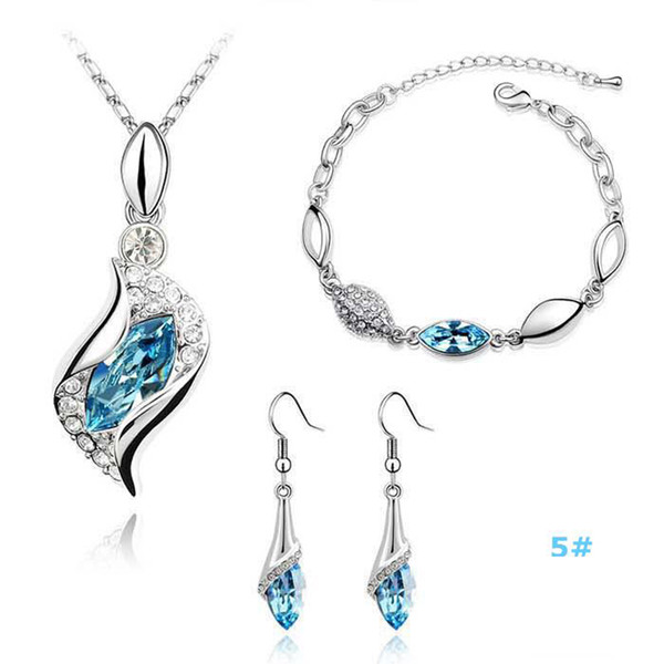 Silver Jewelry Sets Hot Sale Crystal Earrings Pendant Necklaces Bracelets Set for Women Girl Party Gift Fashion Jewelry Wholesale 0006LD