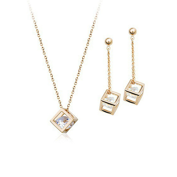 Copper material inlay zircon jewelry Necklace Earrings Set Fashion pearl jewelry sets!New Arrival 18K Gold Plated Pearl Jewelry set 160192