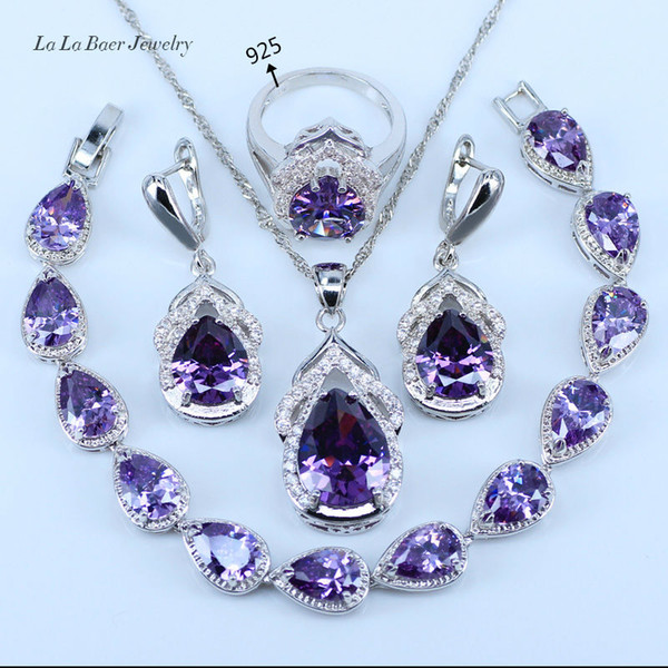 L&B Australia Crystal Water Drop silver 925 Sterling Silver Jewelry Sets For Women Bracelet/Earrings/Necklace/Pendant/Rings