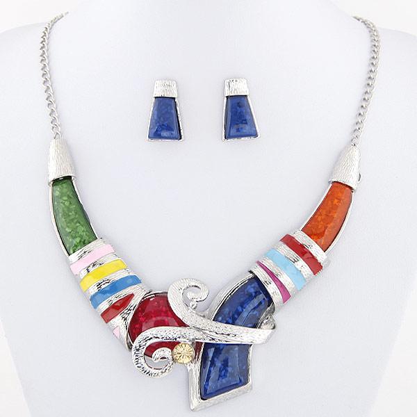African Jewelry Set Crystal Pendant Statement Necklace Set Wedding Jewelry Set For Bridal Rhodium Plated Enamel Jewellery Sets