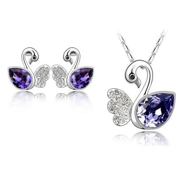 Hot!Cute 18K White Gold Plated Ausrtrian Crystal Swan Necklace Earrings Jewelry Sets for Women Made With Swarovski Elements Wedding Jewelry