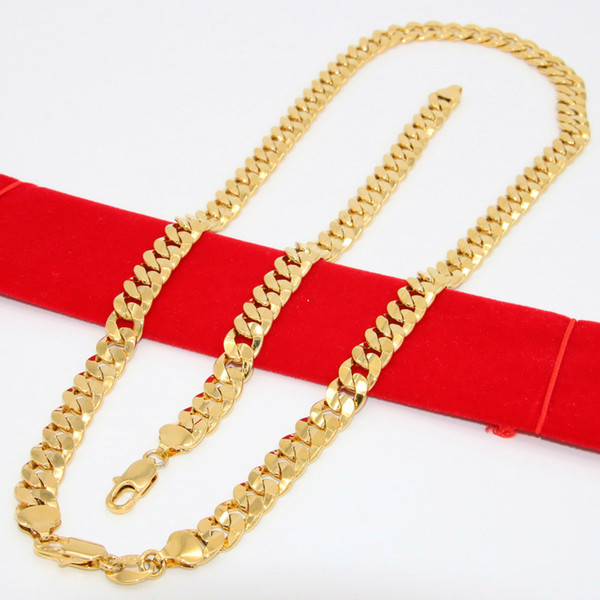 Mens Jewelry Set Yellow Gold Filled Solid Flat Cut Curb Link Chain Necklace + Bracelet (24 inches + 8.26 inches)